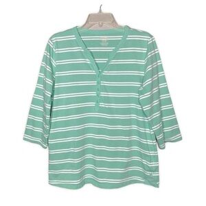 L.L. Bean V-Neck Casual Stripe 3/4 Sleeve Top